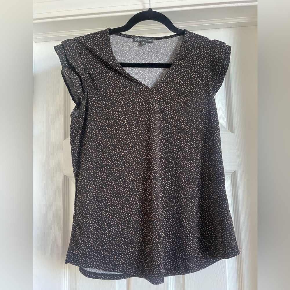 Adrianna Papell Black Blouse with Pink Dots